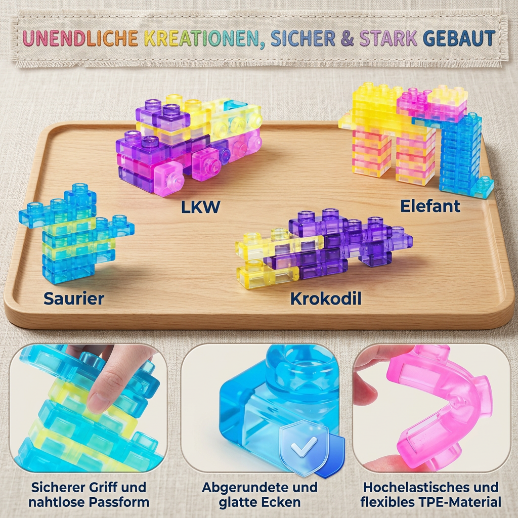 Im Dunkeln leuchtende Squishy-Gelee-Bausteine für Kinder – Sicher & weich
