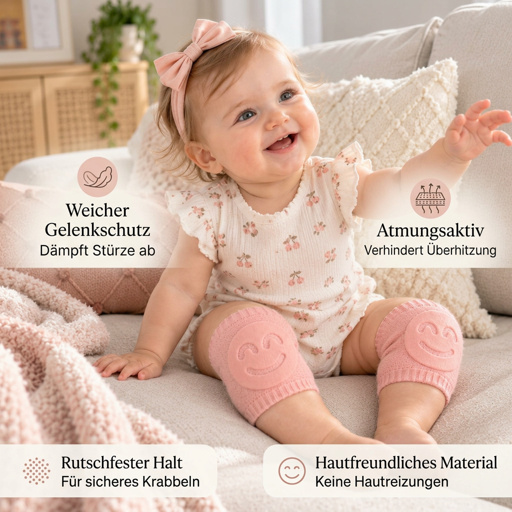 Baby-Krabbel-Knieschoner – Rutschfester Schutz mit Smiley-Design
