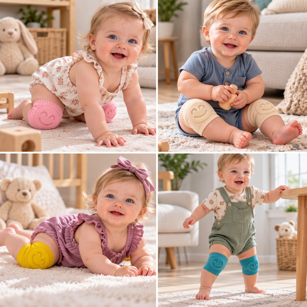 Baby-Krabbel-Knieschoner – Rutschfester Schutz mit Smiley-Design