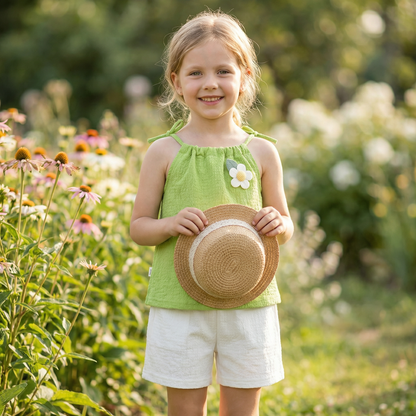Sommerliches 2-teiliges Mädchen-Set im Koreanischen Stil – Blumen-Trägeroberteil mit Shorts