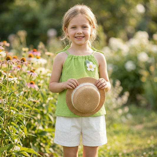 Sommerliches 2-teiliges Mädchen-Set im Koreanischen Stil – Blumen-Trägeroberteil mit Shorts