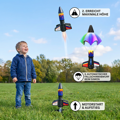 Kinder Raketen-Launcher mit Fallschirm – Motorisierte Spielzeugrakete für Outdoor-Abenteuer