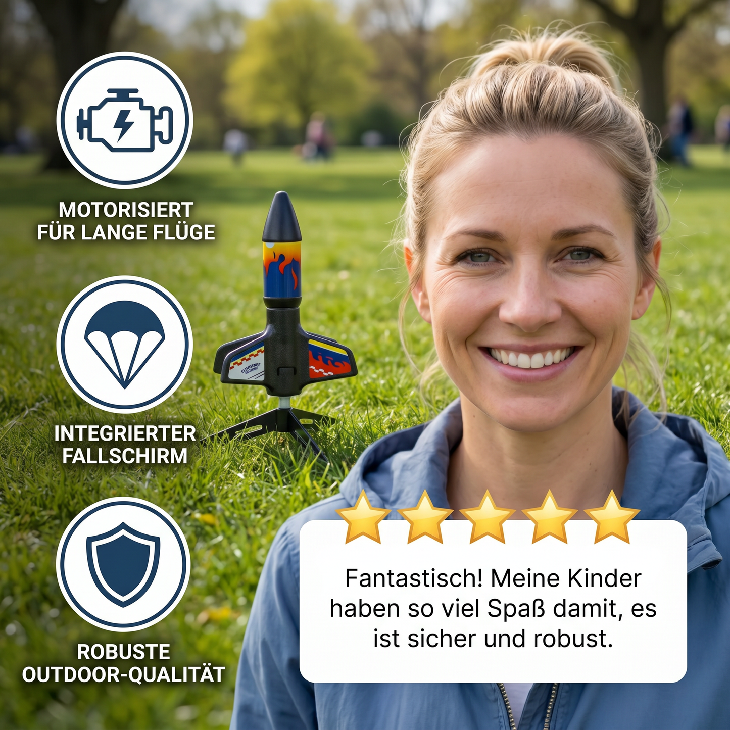 Kinder Raketen-Launcher mit Fallschirm – Motorisierte Spielzeugrakete für Outdoor-Abenteuer