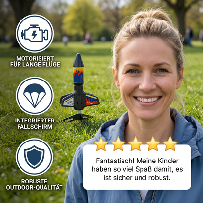 Kinder Raketen-Launcher mit Fallschirm – Motorisierte Spielzeugrakete für Outdoor-Abenteuer