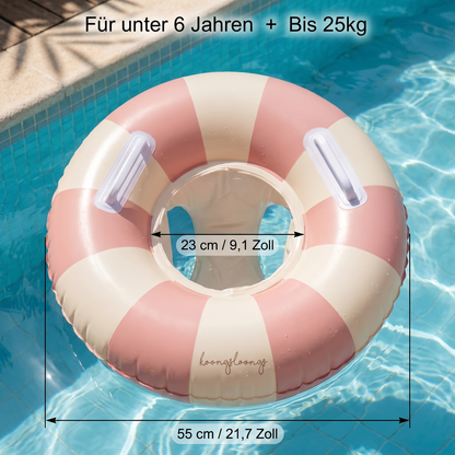 Aufblasbarer Retro Streifen Baby-Schwimmring mit abnehmbaren Sonnendach – Sicherer Sitz von 6–36 Monaten