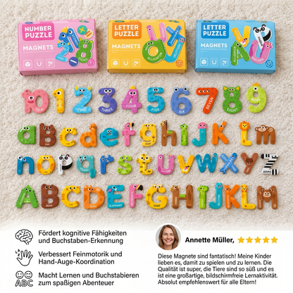 Tier-Alphabet- & Zahlen-Kühlschrankmagnete – Buchstabier- & Lernset für Kinder
