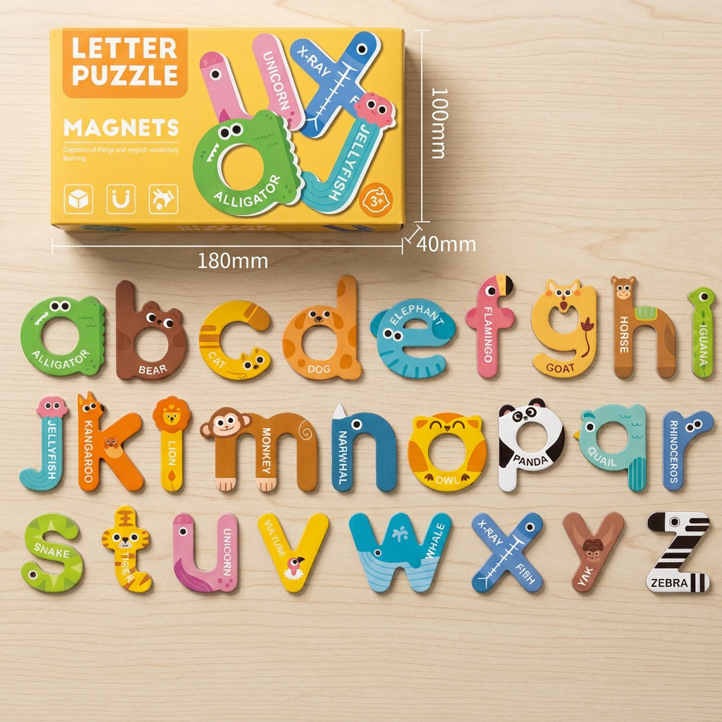Tier-Alphabet- & Zahlen-Kühlschrankmagnete – Buchstabier- & Lernset für Kinder