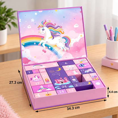 24-Tage-Einhorn-Adventskalender mit Haaraccessoires, Stickern & Überraschungsgeschenken