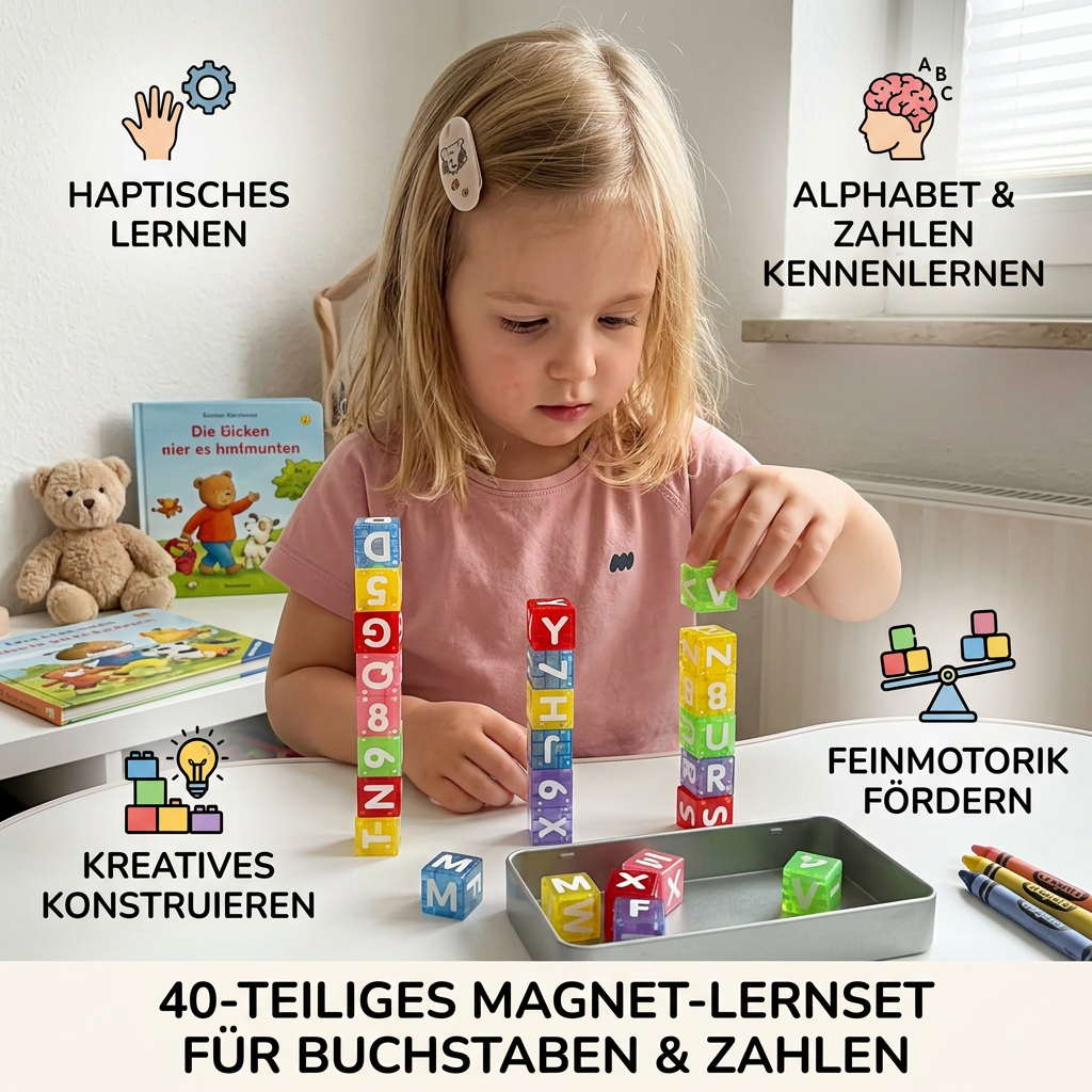 40-teiliges Lernset mit magnetischen Buchstaben & Zahlen – Montessori-MINT-Spielzeug für Kinder