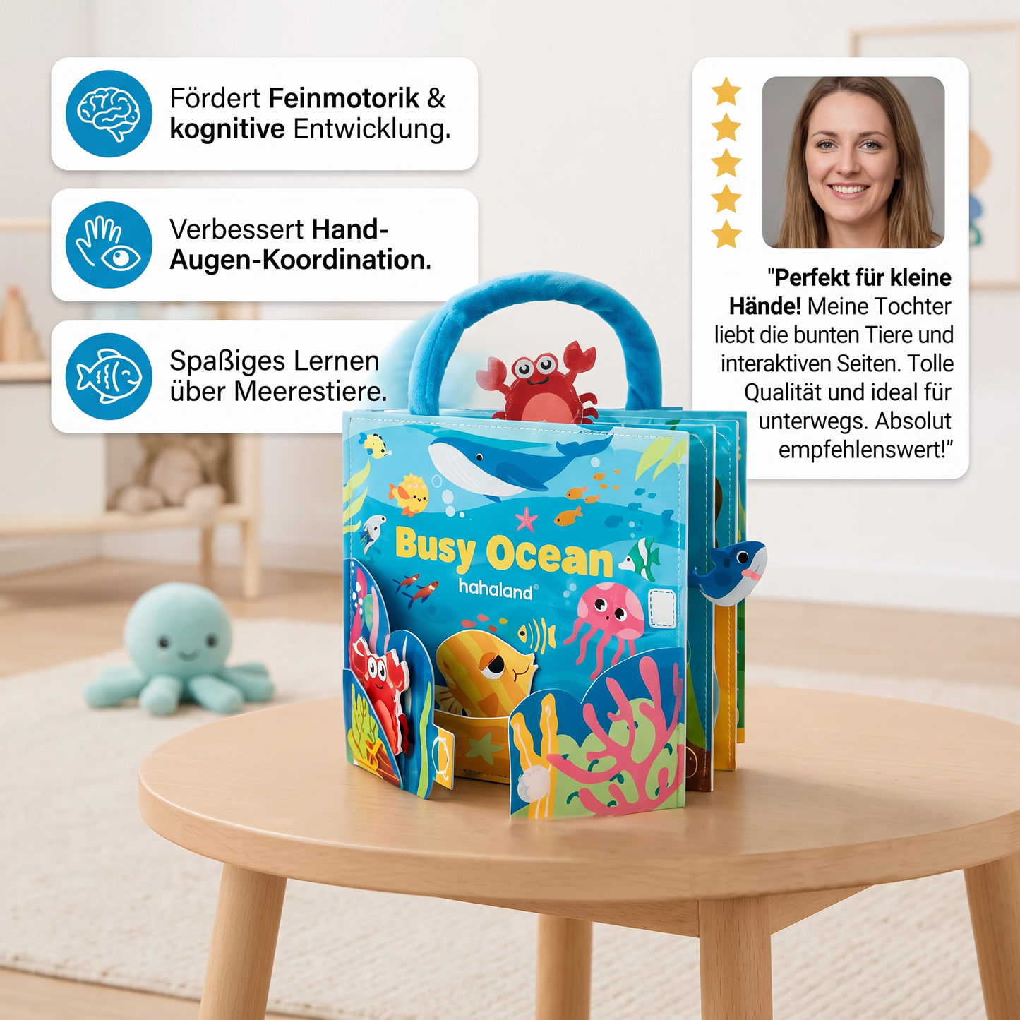 Montessori-Fühlbuch mit Meerestieren für spielerisches Lernen