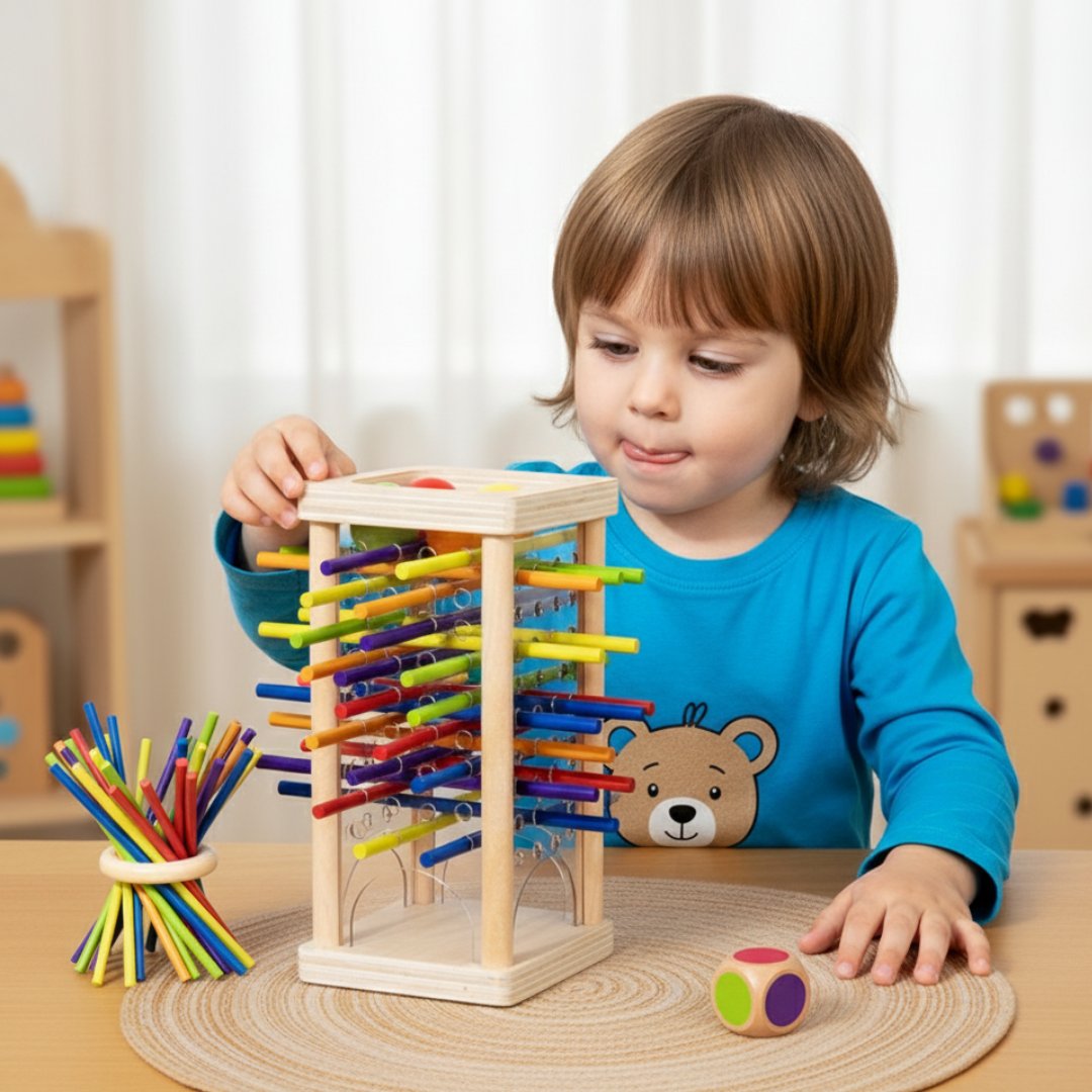 Pädagogisches 3in1 Holz Kugel und Stöckchen Geschicklichkeits Spiel