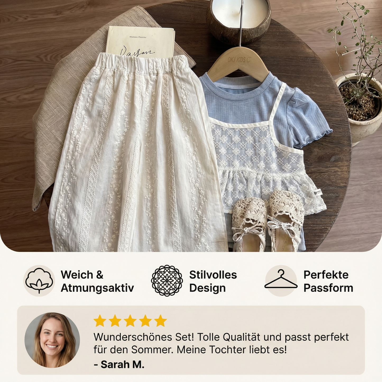 Süßes 3-teiliges Baby-Mädchen Set für Frühling & Sommer – Kurzarm Oberteil mit Spitze, Hose & Outfit