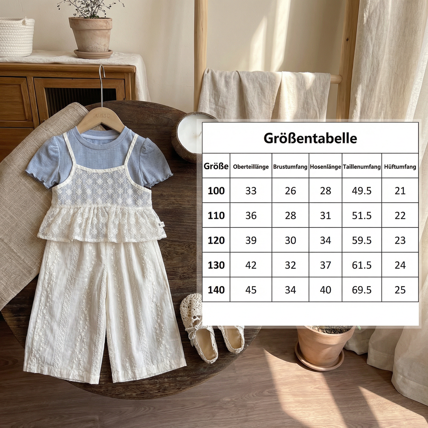 Süßes 3-teiliges Baby-Mädchen Set für Frühling & Sommer – Kurzarm Oberteil mit Spitze, Hose & Outfit