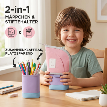 2-in-1 Pop-Up Federmäppchen mit Stiftehalter – Platzsparender Schreibtisch-Organizer