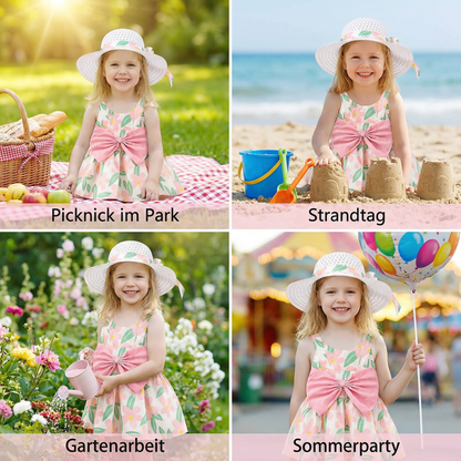 Sommerliches Trägerkleid Set für Baby- & Kleinkinder – Ärmelloses Kleid mit Schleife und Hut