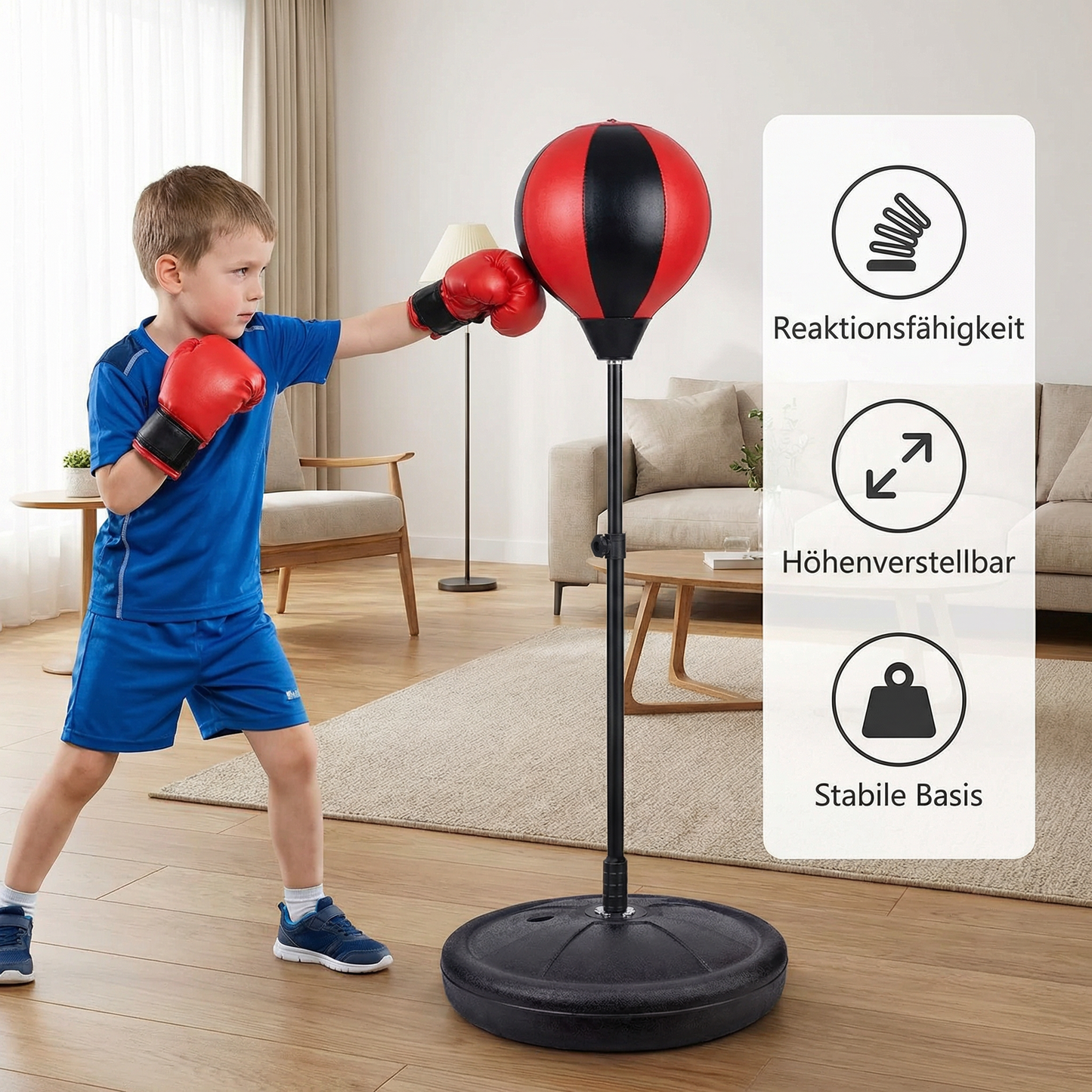 Kinder Box-Set mit Standboxsack & Handschuhen – Höhenverstellbares Boxtraining für Kinder (3–8 Jahre)