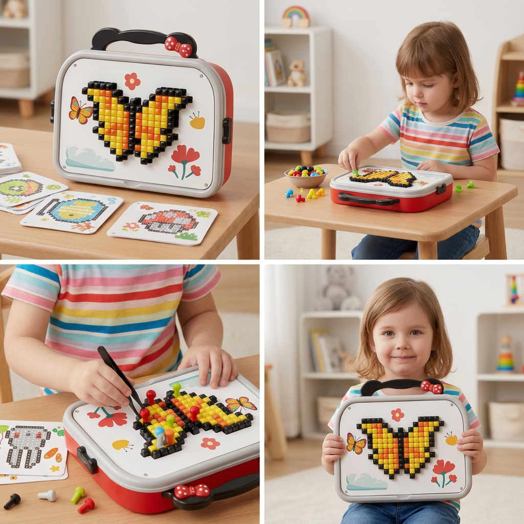 Montessori-Mosaik-Puzzle-Set für Kinder mit Pilzen und Steckstiften