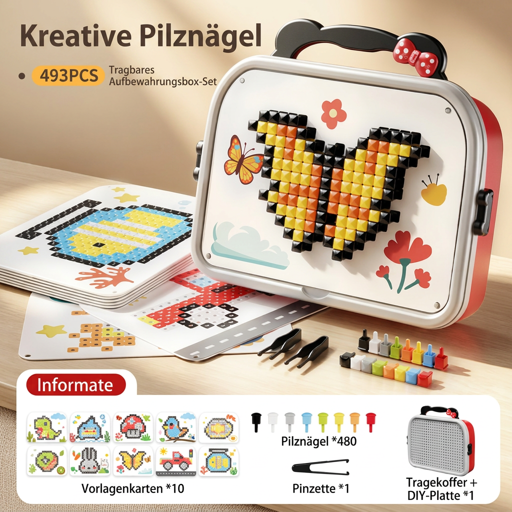 Montessori-Mosaik-Puzzle-Set für Kinder mit Pilzen und Steckstiften