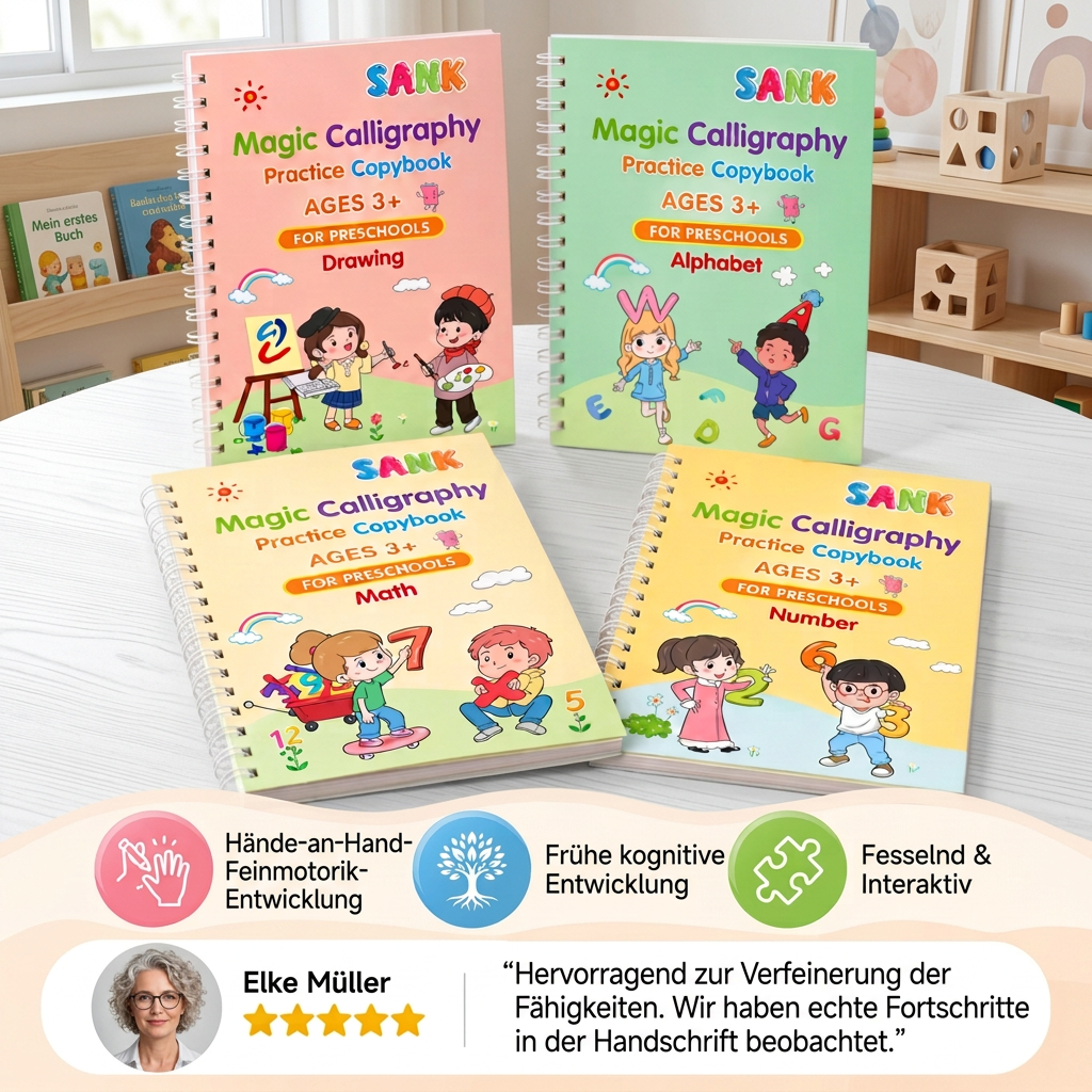 Magisches wiederverwendbares Schreibübungsheft-Set mit Rillen & verschwindender Tinte