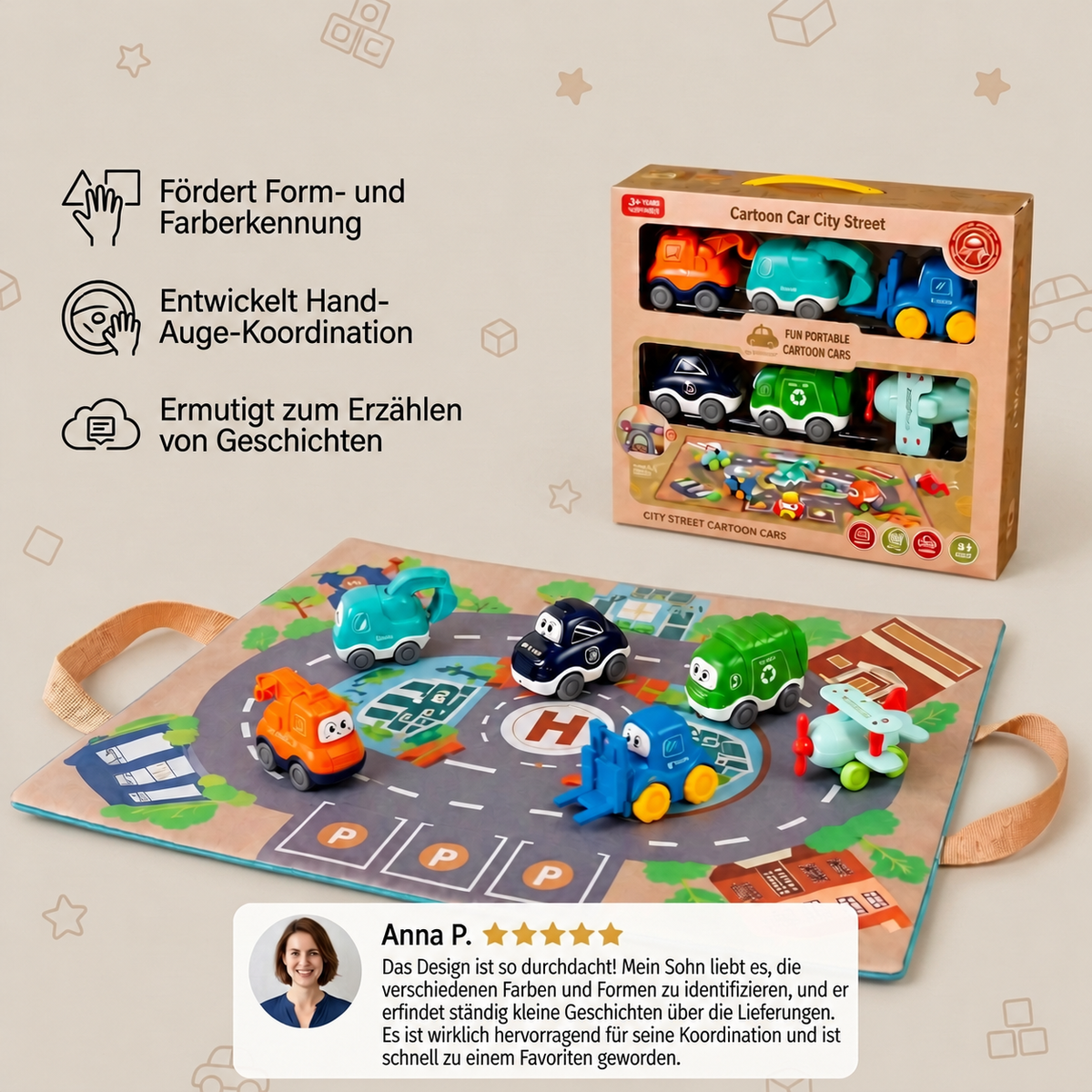 Spielzeug-LKW- & Auto-Set für Kleinkinder mit Spielmatten-Aufbewahrungstasche