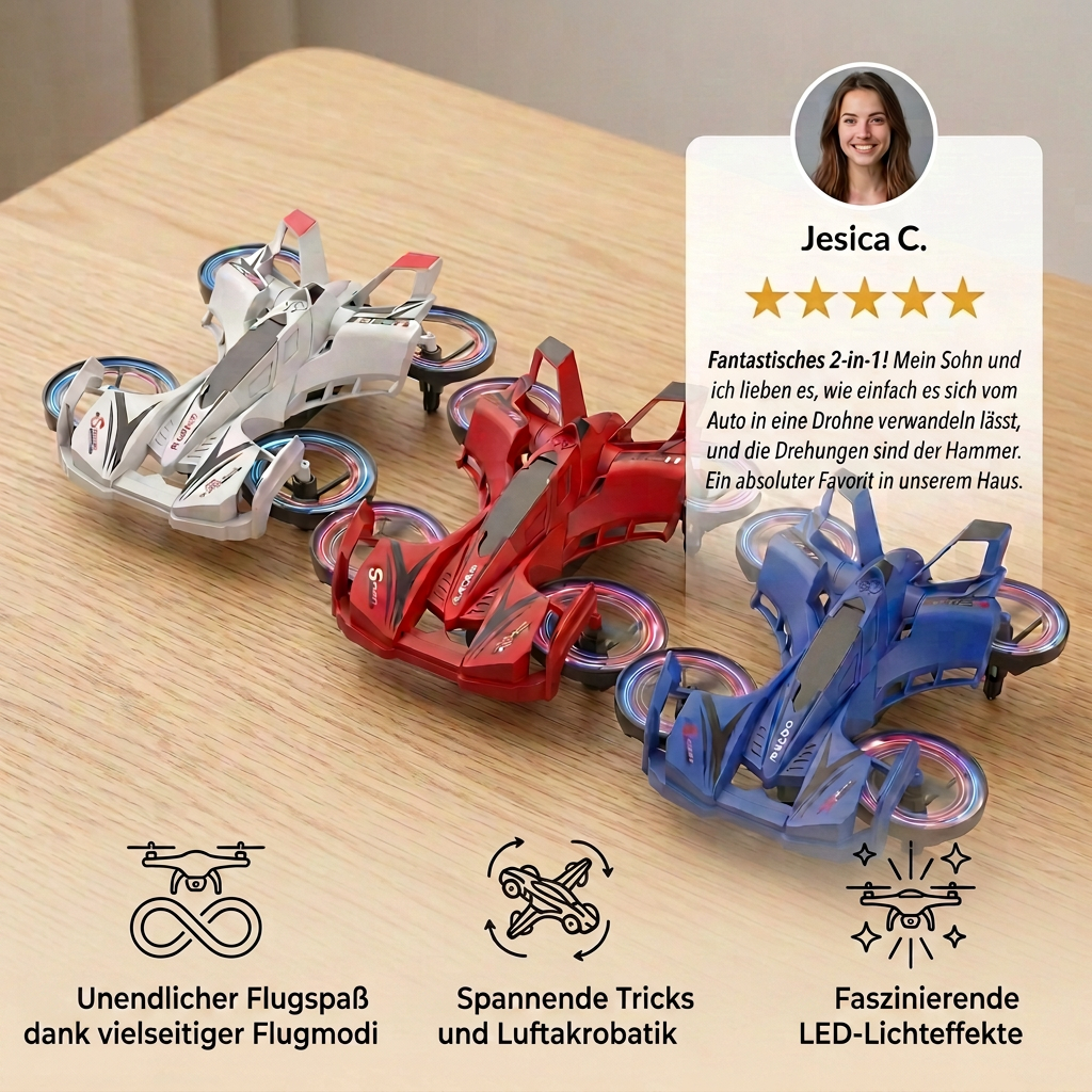 2-in-1 ferngesteuerte Flug-Drohne & Stunt-Rennwagen