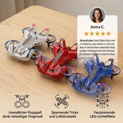 2-in-1 ferngesteuerte Flug-Drohne & Stunt-Rennwagen