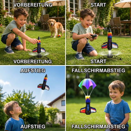Kinder Raketen-Launcher mit Fallschirm – Motorisierte Spielzeugrakete für Outdoor-Abenteuer