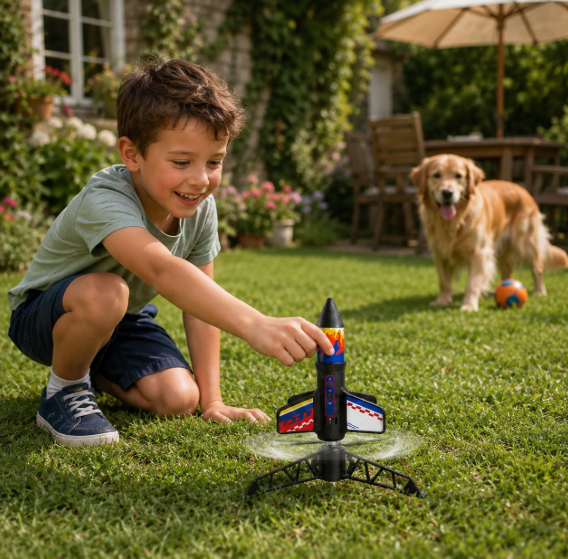 Kinder Raketen-Launcher mit Fallschirm – Motorisierte Spielzeugrakete für Outdoor-Abenteuer
