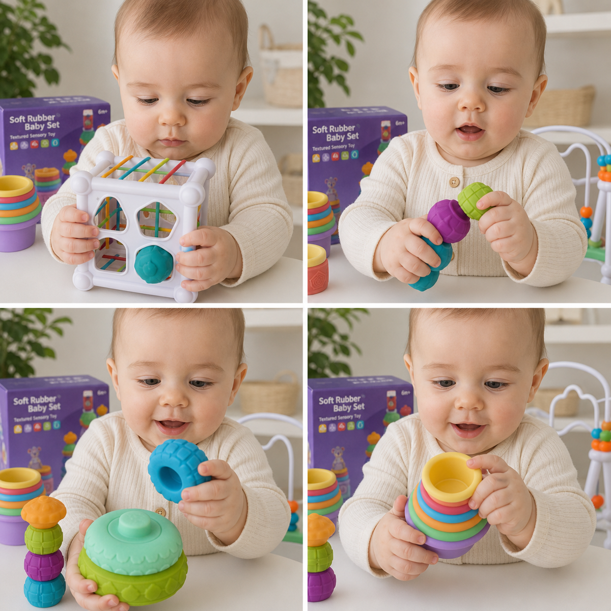 5-in-1 Montessori-Sensorik-Spielset für Babys aus weichem Gummi mit Stapel- & Sortierspielzeug – 26 Teile