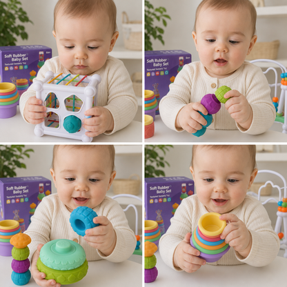 5-in-1 Montessori-Sensorik-Spielset für Babys aus weichem Gummi mit Stapel- & Sortierspielzeug – 26 Teile