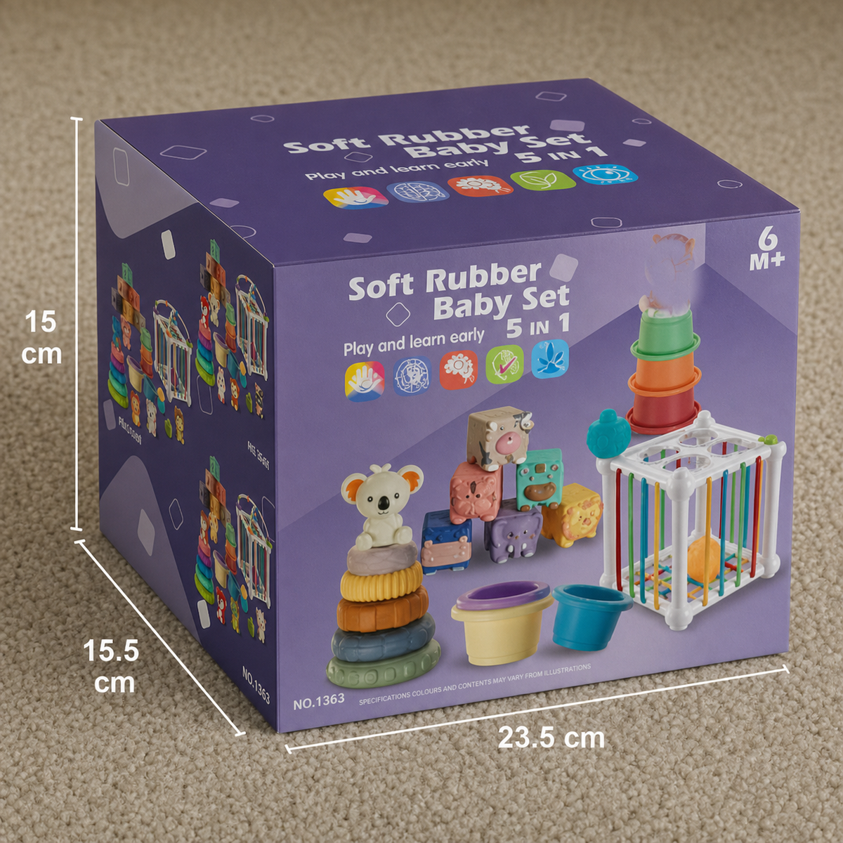 5-in-1 Montessori-Sensorik-Spielset für Babys aus weichem Gummi mit Stapel- & Sortierspielzeug – 26 Teile