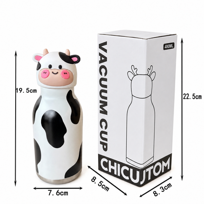 Süßer Cartoon-Tier-Thermobecher aus Edelstahl mit Strohhalm – 480 ml