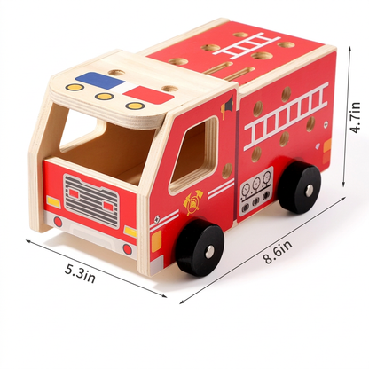 Montessori-Holzwerkzeugkasten Feuerwehr mit Bauset