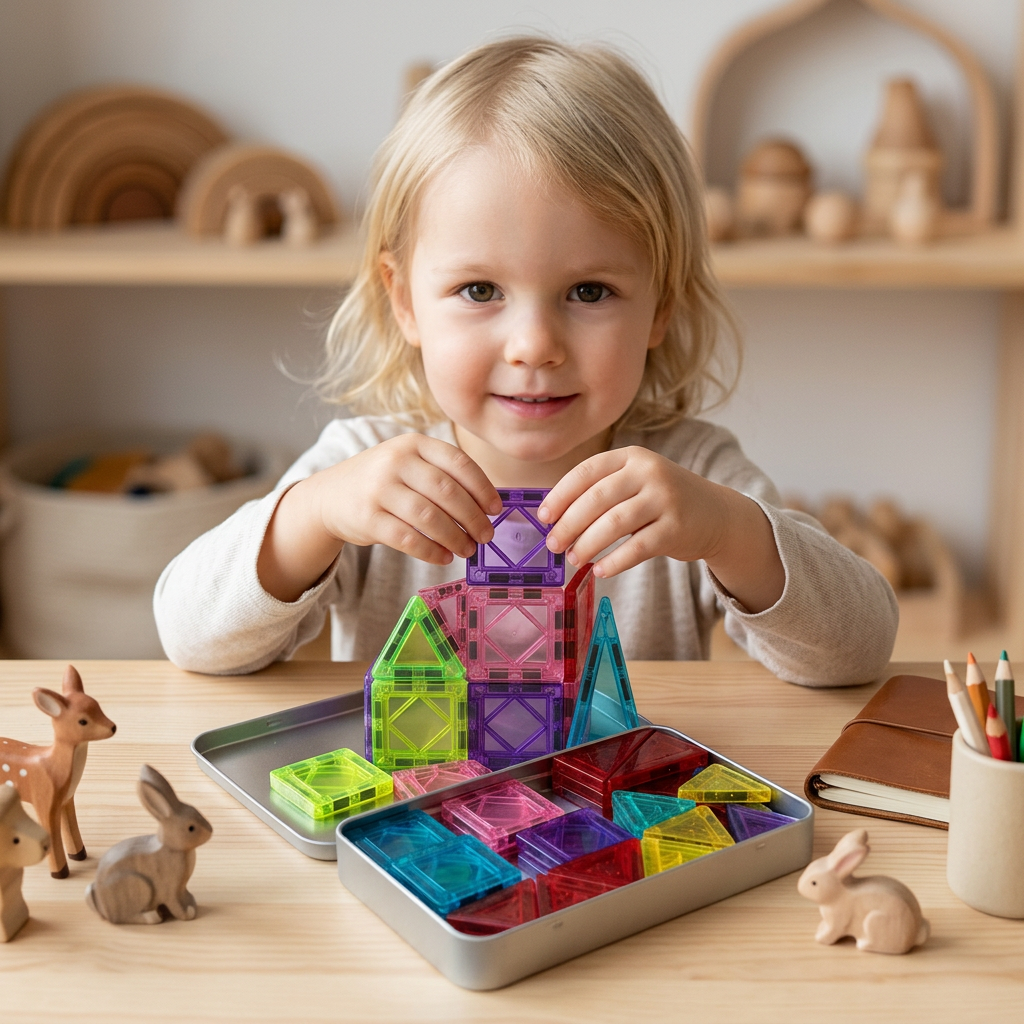 Kompakte Magnetplättchen – 40-teiliges Montessori-Reiseset