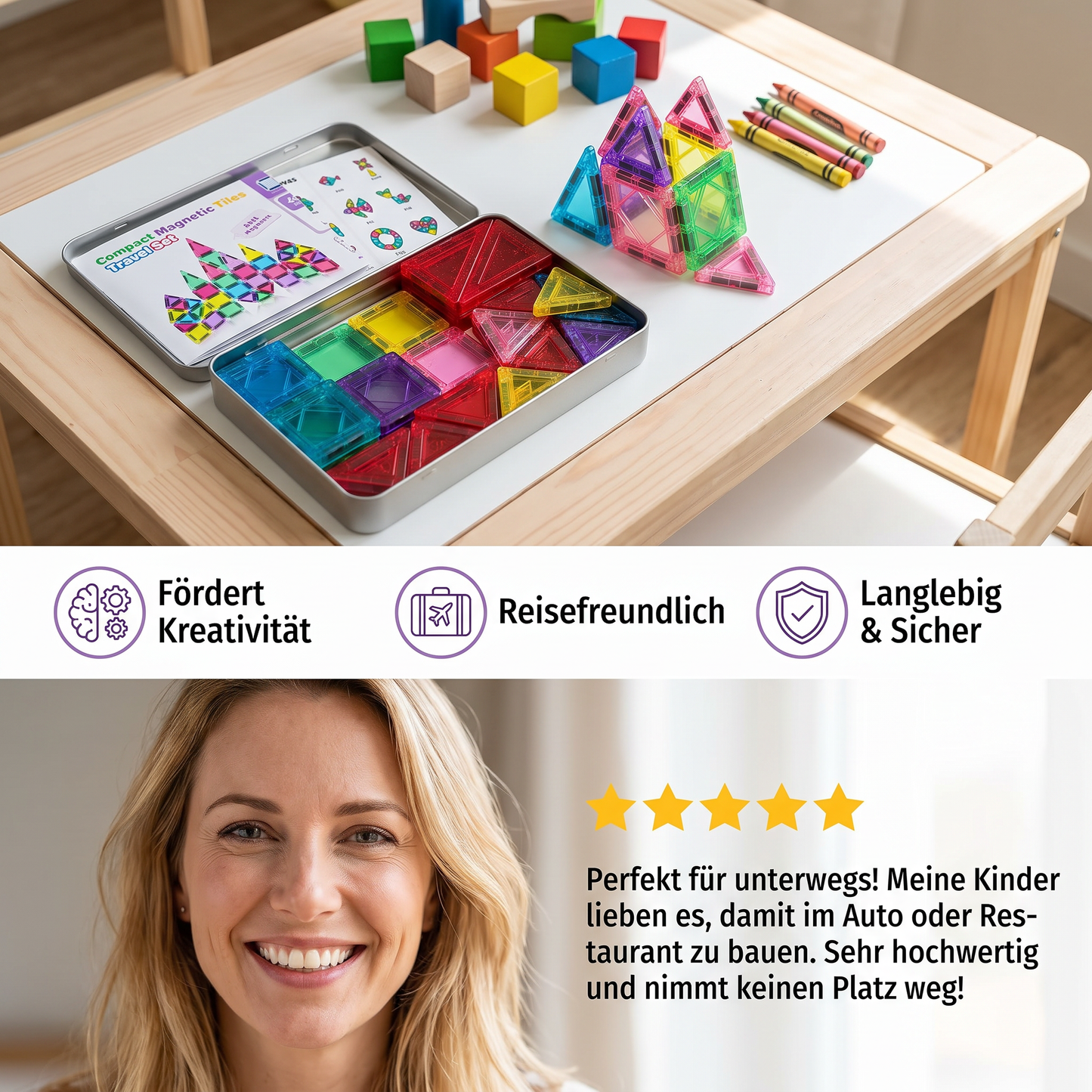 Kompakte Magnetplättchen – 40-teiliges Montessori-Reiseset