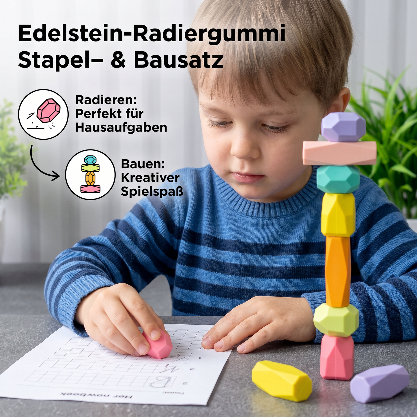 Stapelbares Edelstein-Radiergummi-Set