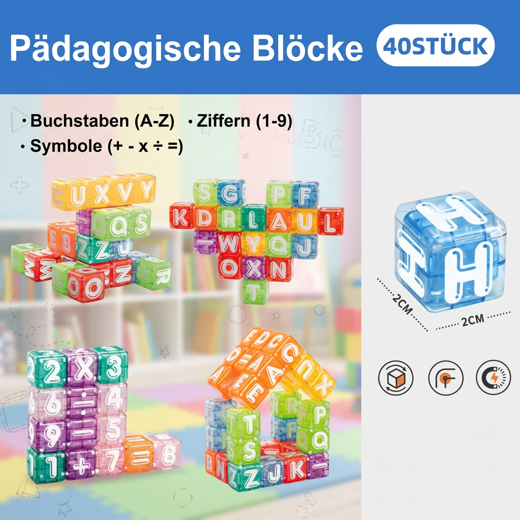 40-teiliges Lernset mit magnetischen Buchstaben & Zahlen – Montessori-MINT-Spielzeug für Kinder