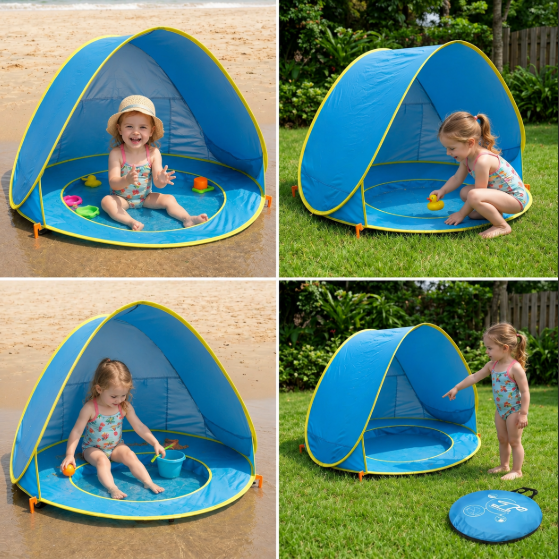 Pop-Up Baby Strandzelt mit integriertem Pool & UV-Schutz – Tragbarer Sonnenschutz für Kinder