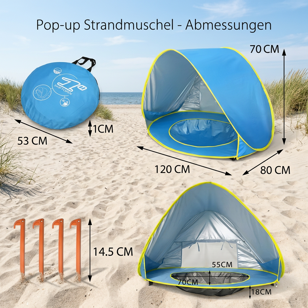 Pop-Up Baby Strandzelt mit integriertem Pool & UV-Schutz – Tragbarer Sonnenschutz für Kinder