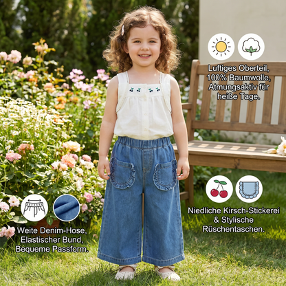 Sommerliches 2-teiliges Mädchen-Set – Ärmelloses Top mit Denim-Weitbein-Hose