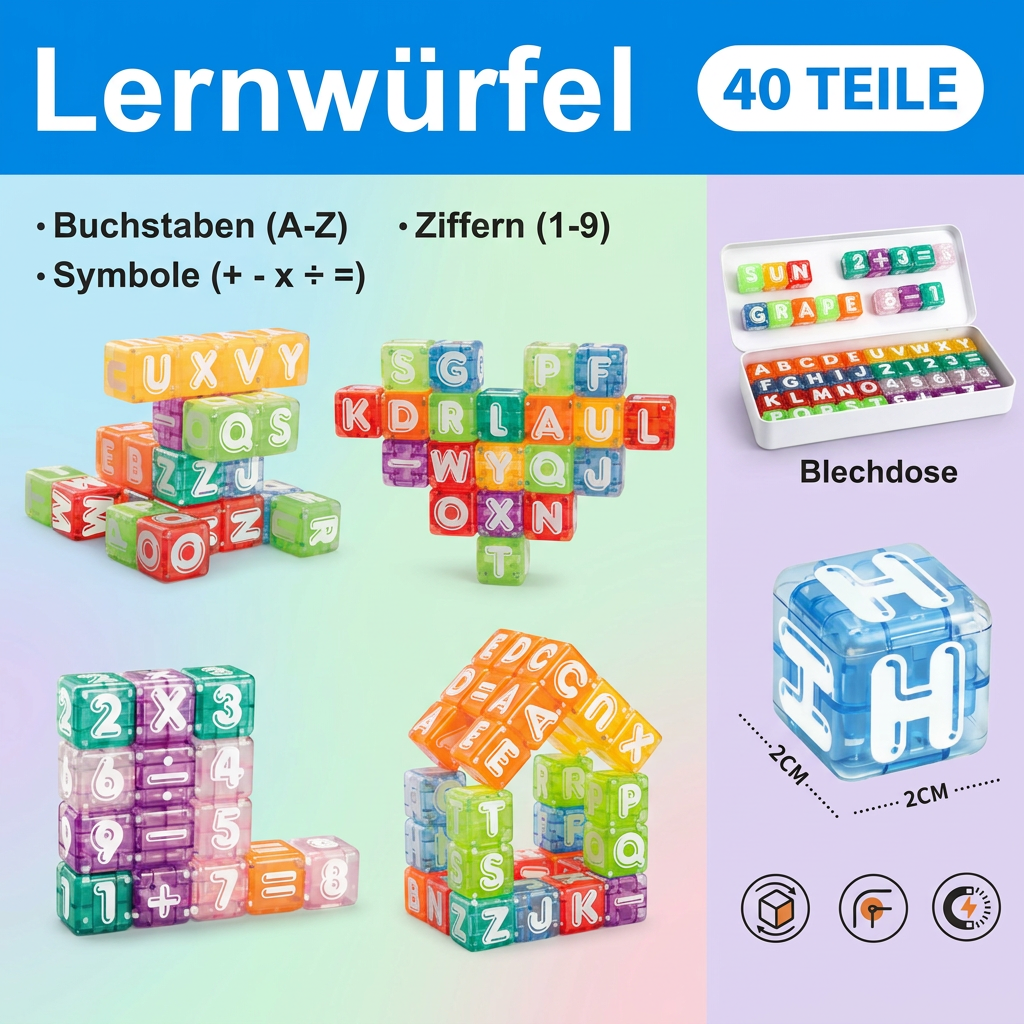 40-teiliges Lernset mit magnetischen Buchstaben & Zahlen – Montessori-MINT-Spielzeug für Kinder
