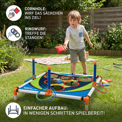 2in1 Cornhole & Ringe Wurfspiel Set – Einfach Aufzubauen, Perfekt für Garten & Reisen