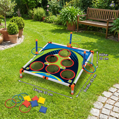 2in1 Cornhole & Ringe Wurfspiel Set – Einfach Aufzubauen, Perfekt für Garten & Reisen