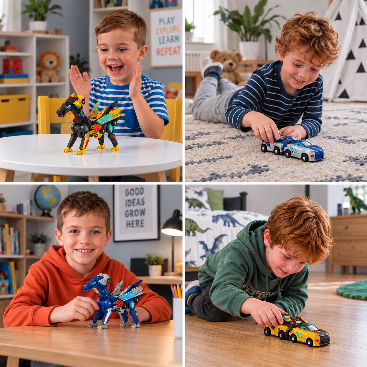 2-in-1 Magnetisches Verwandlungsauto & Dinosaurier-Spielzeug mit automatischer Kollisionsfunktion