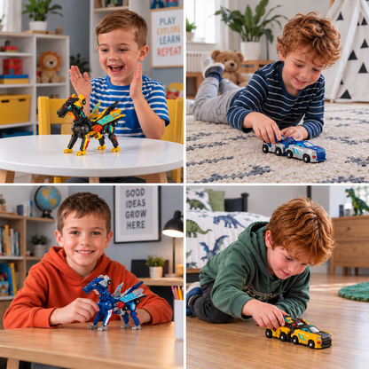 2-in-1 Magnetisches Verwandlungsauto & Dinosaurier-Spielzeug mit automatischer Kollisionsfunktion