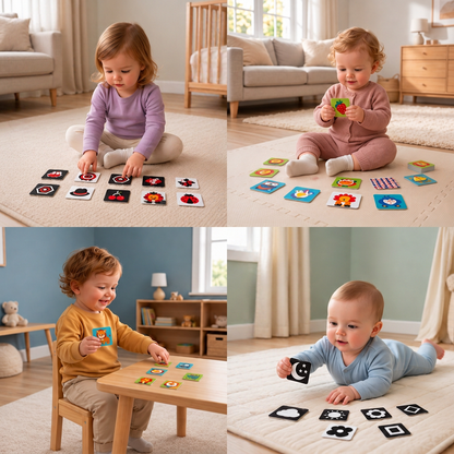Montessori Lernkarten für Babys – Visuelle Stimulation, Farberkennung & Sortierset