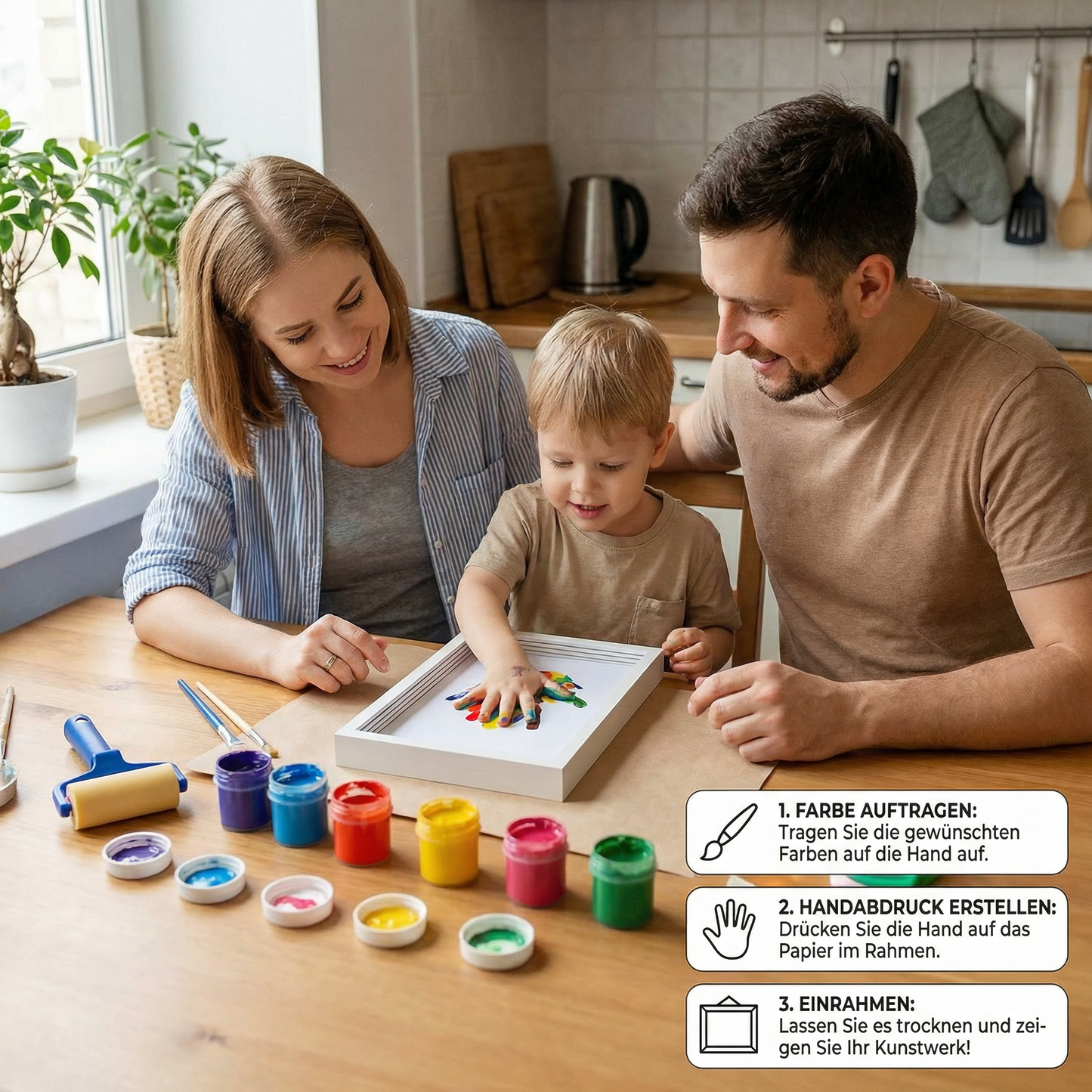 DIY Handabdruck Bilderrahmen aus Holz – Familien Erinnerungsset mit Farben