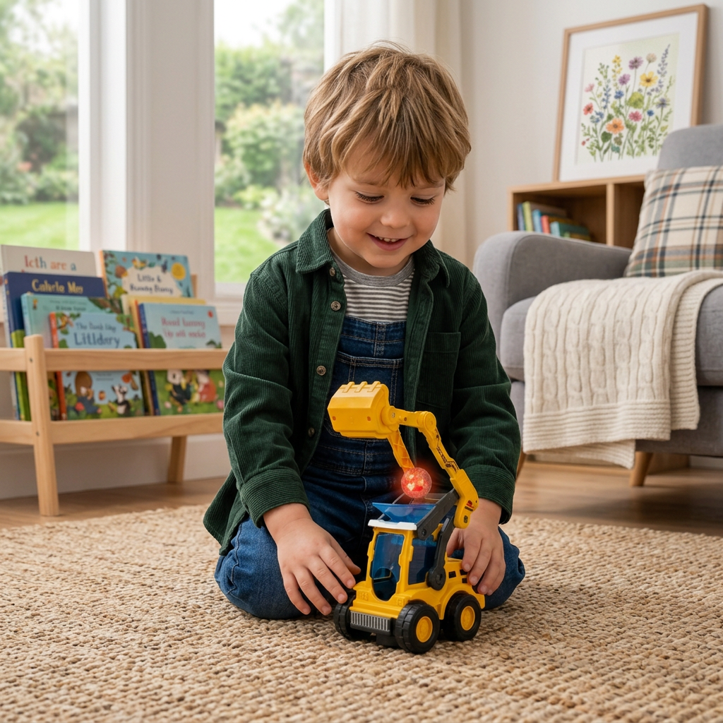 Interaktiver leuchtender Baustellen-Bulldozer mit Ballwerfer für Kinder
