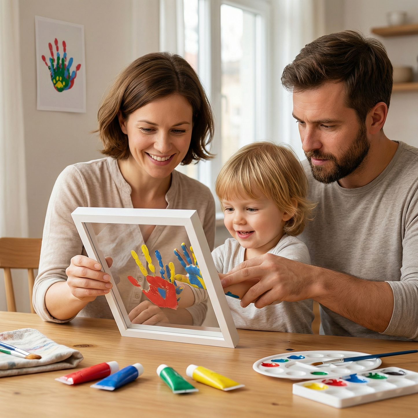 DIY Handabdruck Bilderrahmen aus Holz – Familien Erinnerungsset mit Farben