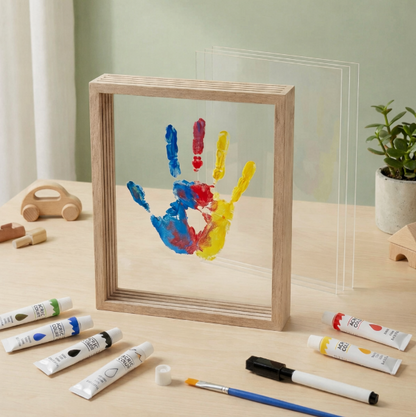 DIY Handabdruck Bilderrahmen aus Holz – Familien Erinnerungsset mit Farben